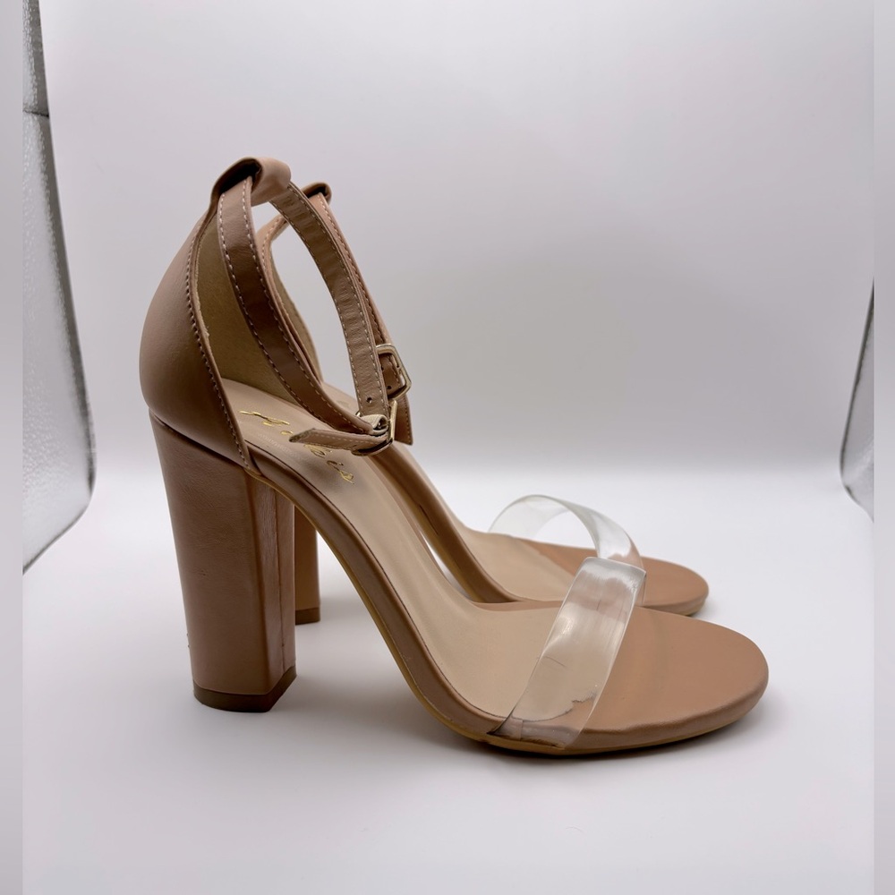 Nude Clear Ankle Strap Chunky Heel Pump Sandals